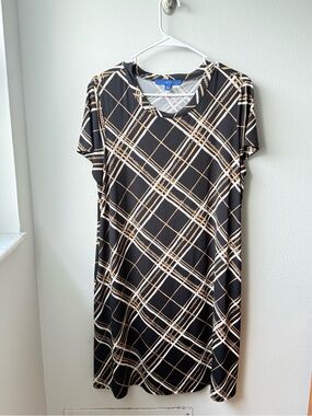 Apt. 9 Black Dress with Tan & Cream Plaid